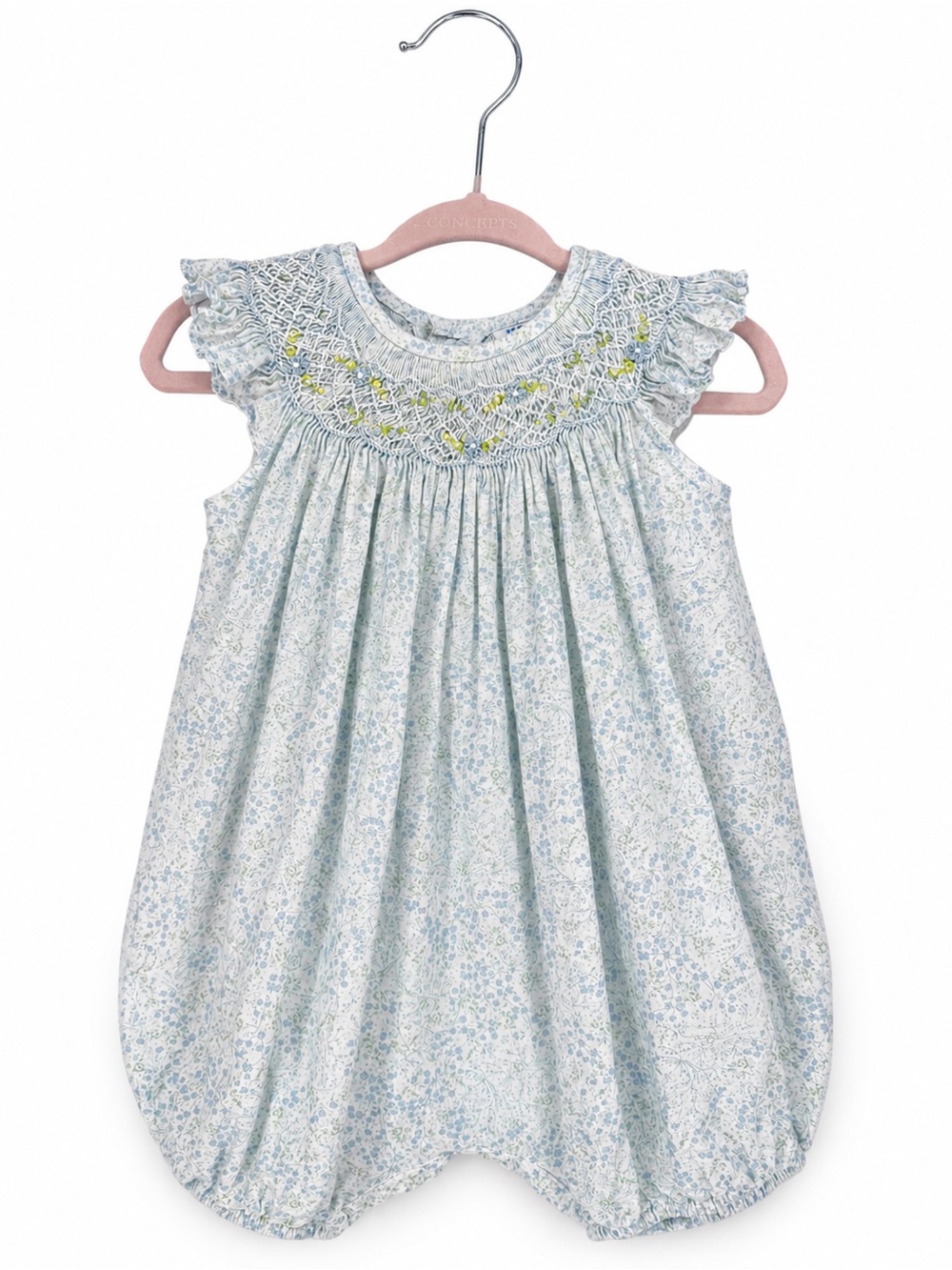 Lulu & Me Baby Girls Blue Floral Smocked Bubble 6M Classic Boutique Romper